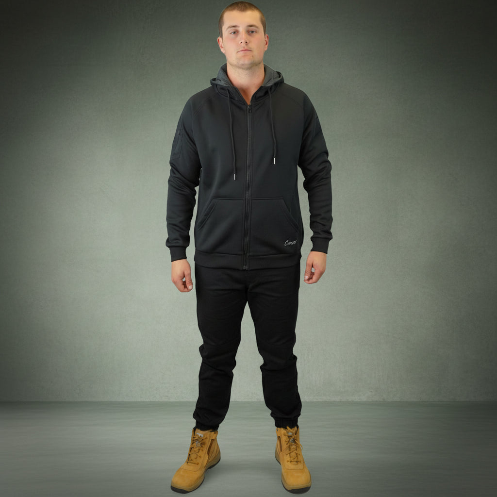 Coopers Waterproof Work Jacket Full Zip - Blizzard Hood C701 (Black) – side detail