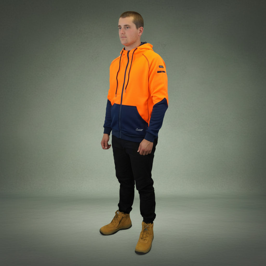 Coopers Hi-Vis Waterproof Work Jacket Full Zip - Blizzard Hood C701 (Orange Navy) – close-up detail