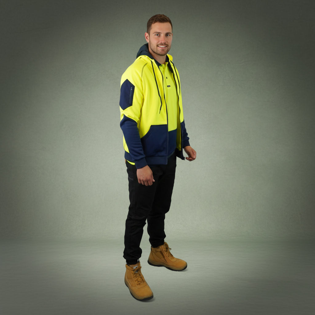 Coopers Hi-Vis Waterproof Work Jacket Full Zip - Blizzard Hood C701 (Yellow Navy) – front view