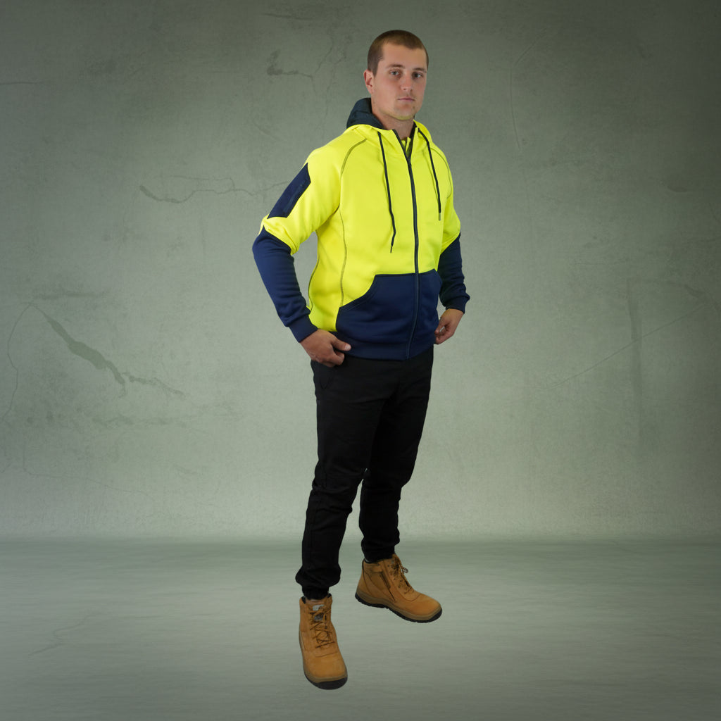 Coopers Hi-Vis Waterproof Work Jacket Full Zip - Blizzard Hood C701 (Yellow Navy) – fabric and stitching