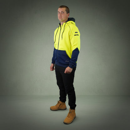 Coopers Hi-Vis Waterproof Work Jacket Full Zip - Blizzard Hood C701 (Yellow Navy) – full product shot