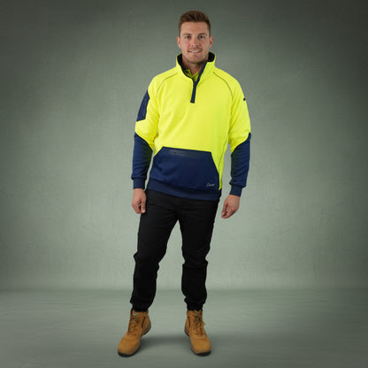 Coopers Hi-Vis Waterproof Work Jacket 1/4 Zip - Blizzard Hood C801 (Yellow Navy) – close-up detail