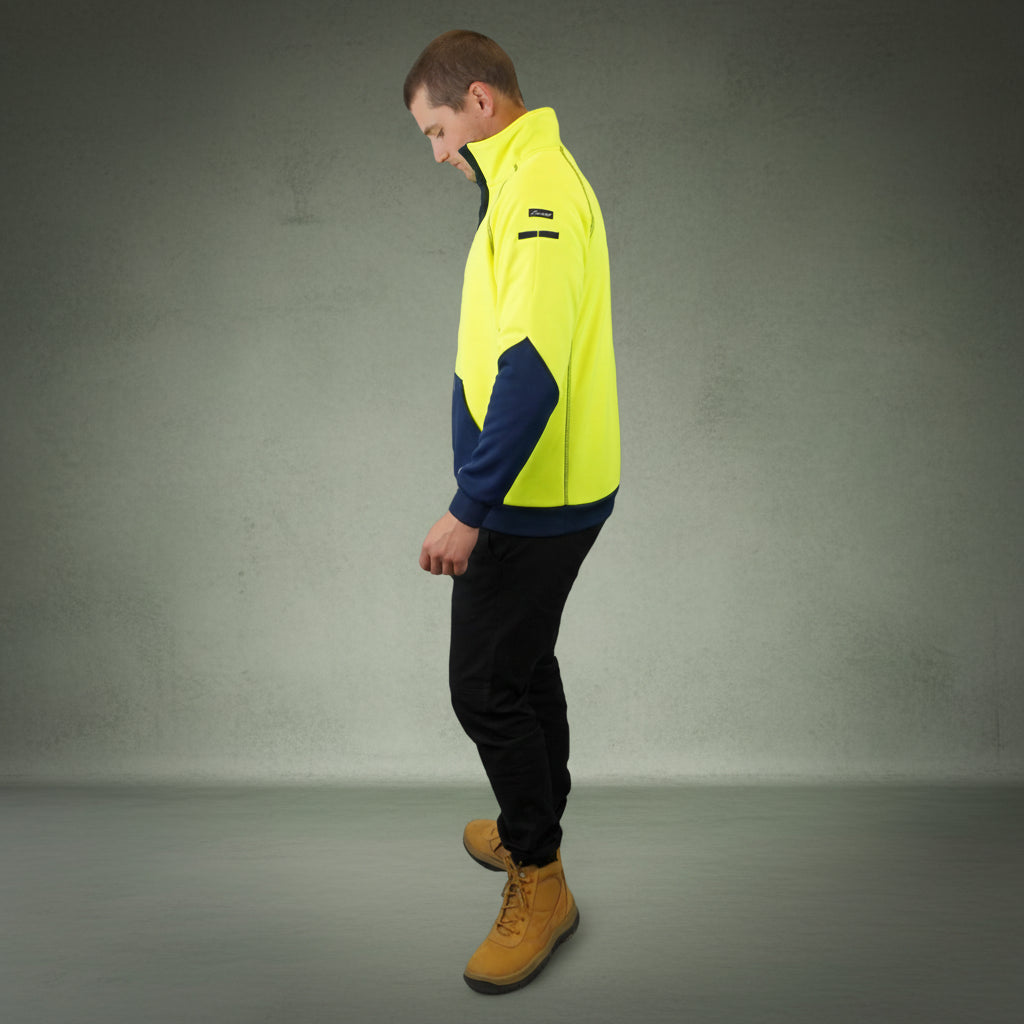 Coopers Hi-Vis Waterproof Work Jacket 1/4 Zip - Blizzard Hood C801 (Yellow Navy) – fabric and stitching