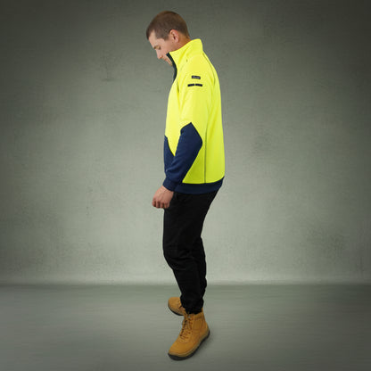 Coopers Hi-Vis Waterproof Work Jacket 1/4 Zip - Blizzard Hood C801 (Yellow Navy) – fabric and stitching
