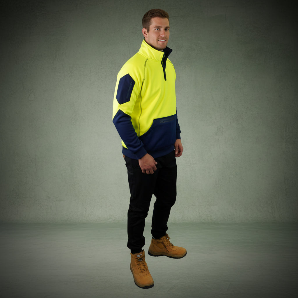 Coopers Hi-Vis Waterproof Work Jacket 1/4 Zip - Blizzard Hood C801 (Yellow Navy) – pocket detail
