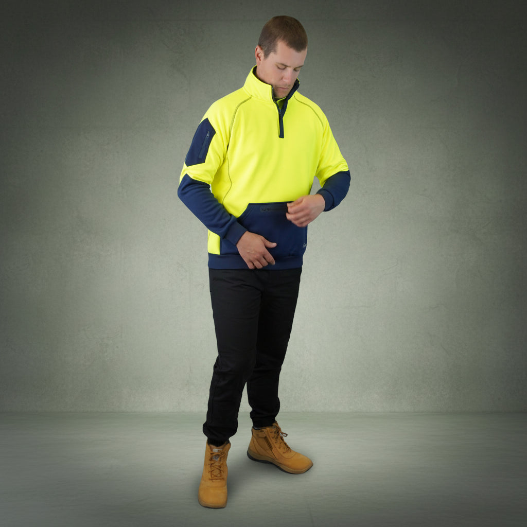 Coopers Hi-Vis Waterproof Work Jacket 1/4 Zip - Blizzard Hood C801 (Yellow Navy) – full product shot