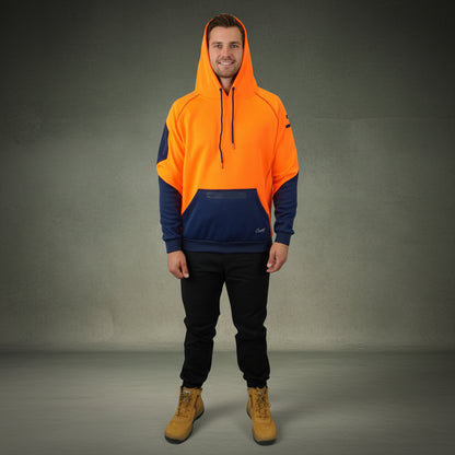 Coopers Hi-Vis Waterproof Work Jacket Pullover - Blizzard Hood C901 (Orange Navy) – fabric and stitching