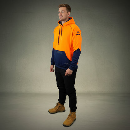 Coopers Hi-Vis Waterproof Work Jacket Pullover - Blizzard Hood C901 (Orange Navy) – full product shot