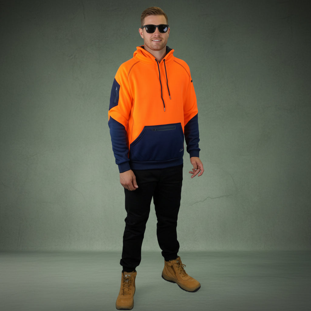 Coopers Hi-Vis Waterproof Work Jacket Pullover - Blizzard Hood C901 (Orange Navy) – image 11