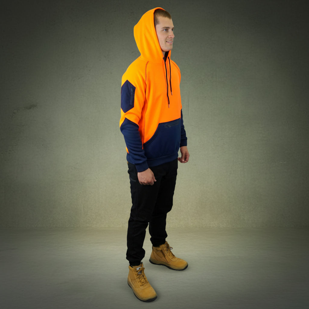 Coopers Hi-Vis Waterproof Work Jacket Pullover - Blizzard Hood C901 (Orange Navy) – image 12