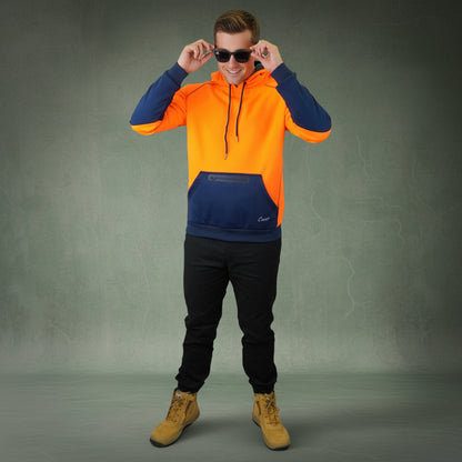 Coopers Hi-Vis Waterproof Work Jacket Pullover - Blizzard Hood C901 (Orange Navy) – image 13