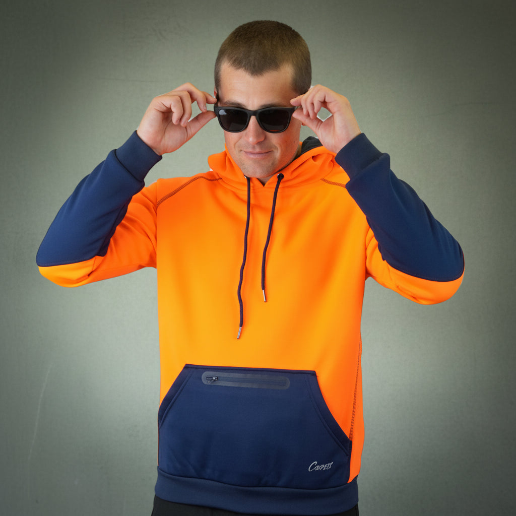 Coopers Hi-Vis Waterproof Work Jacket Pullover - Blizzard Hood C901 (Orange Navy) – image 14