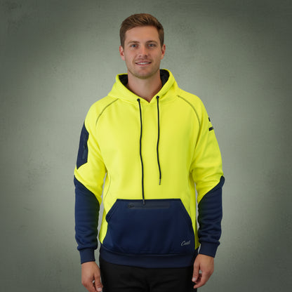 Coopers Hi-Vis Waterproof Work Jacket Pullover - Blizzard Hood C901 (Yellow Navy) – front view