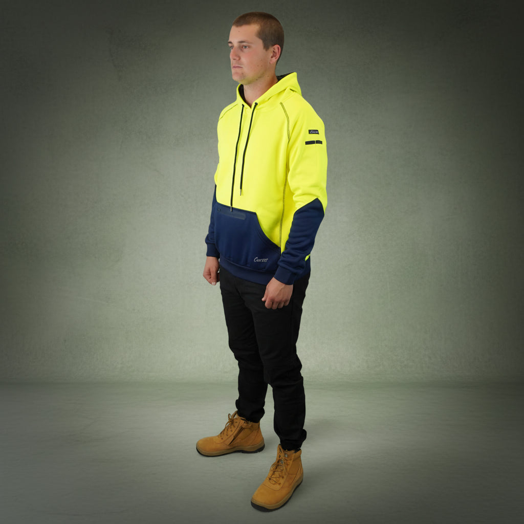 Coopers Hi-Vis Waterproof Work Jacket Pullover - Blizzard Hood C901 (Yellow Navy) – side detail