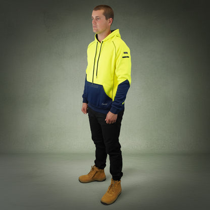 Coopers Hi-Vis Waterproof Work Jacket Pullover - Blizzard Hood C901 (Yellow Navy) – side detail