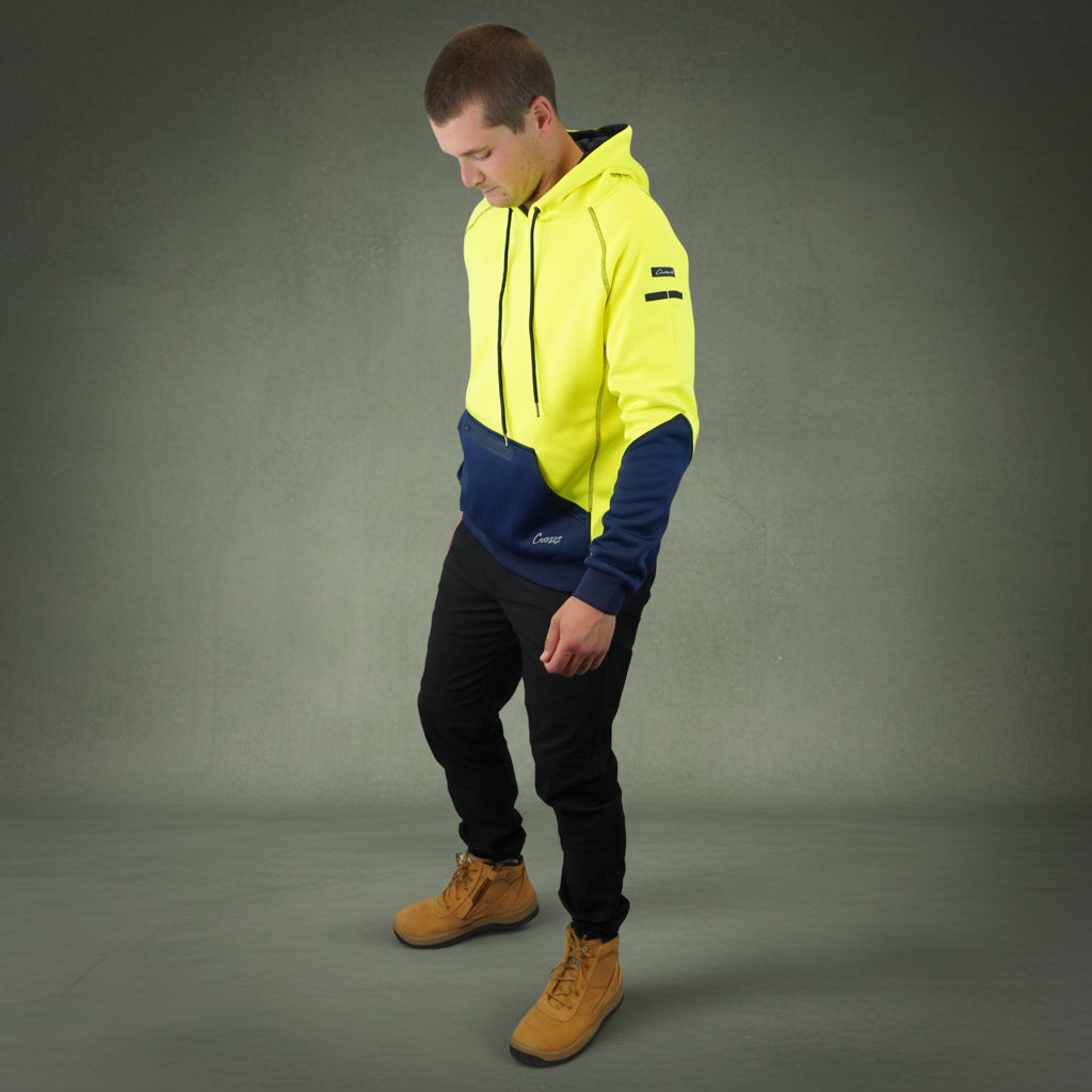Coopers Hi-Vis Waterproof Work Jacket Pullover - Blizzard Hood C901 (Yellow Navy) – close-up detail