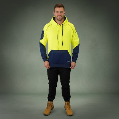 Coopers Hi-Vis Waterproof Work Jacket Pullover - Blizzard Hood C901 (Yellow Navy) – pocket detail