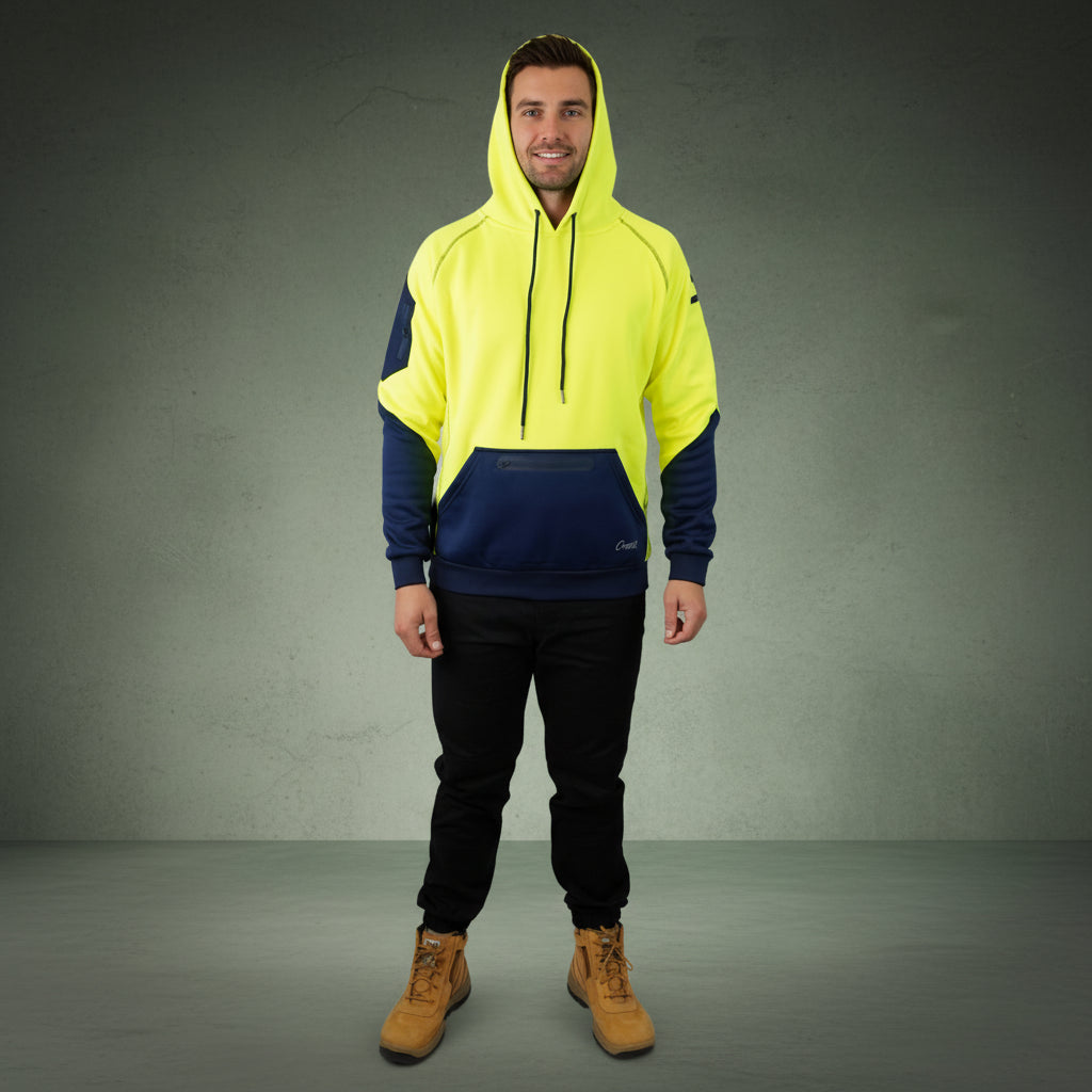 Coopers Hi-Vis Waterproof Work Jacket Pullover - Blizzard Hood C901 (Yellow Navy) – full product shot