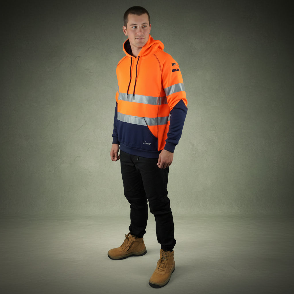 Coopers Hi-Vis Waterproof Work Jacket with 3M Tape - Blizzard Hood Pullover C601 (Orange/Navy) – side detail