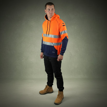 Coopers Hi-Vis Waterproof Work Jacket with 3M Tape - Blizzard Hood Pullover C601 (Orange/Navy) – side detail