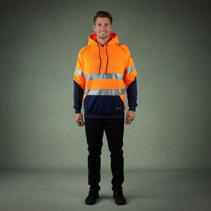 Coopers Hi-Vis Waterproof Work Jacket with 3M Tape - Blizzard Hood Pullover C601 (Orange/Navy) – worn on-site