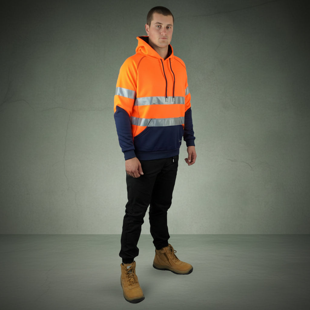Coopers Hi-Vis Waterproof Work Jacket with 3M Tape - Blizzard Hood Pullover C601 (Orange/Navy) – fabric and stitching