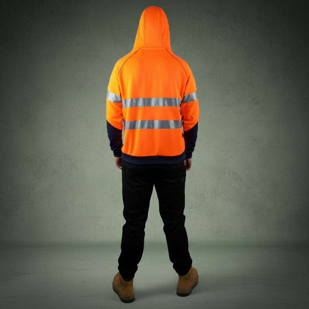 Coopers Hi-Vis Waterproof Work Jacket with 3M Tape - Blizzard Hood Pullover C601 (Orange/Navy) – full product shot