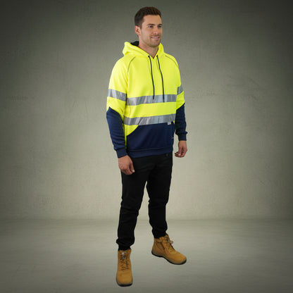 Coopers Hi-Vis Waterproof Work Jacket with 3M Tape - Blizzard Hood Pullover C601 (Yellow/Navy) – back view