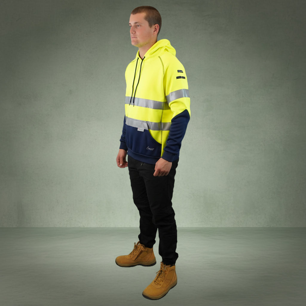 Coopers Hi-Vis Waterproof Work Jacket with 3M Tape - Blizzard Hood Pullover C601 (Yellow/Navy) – close-up detail