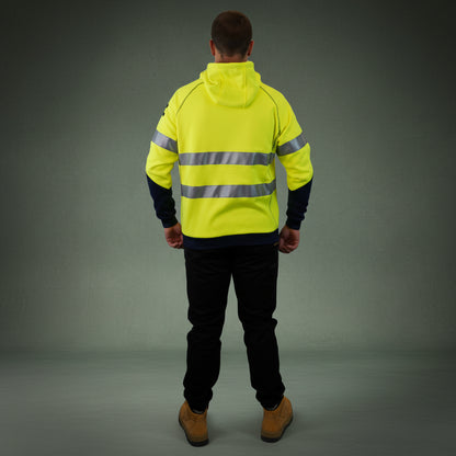 Coopers Hi-Vis Waterproof Work Jacket with 3M Tape - Blizzard Hood Pullover C601 (Yellow/Navy) – pocket detail