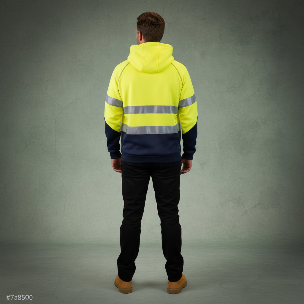 Coopers Hi-Vis Waterproof Work Jacket with 3M Tape - Blizzard Hood Pullover C601 (Yellow/Navy) – full product shot