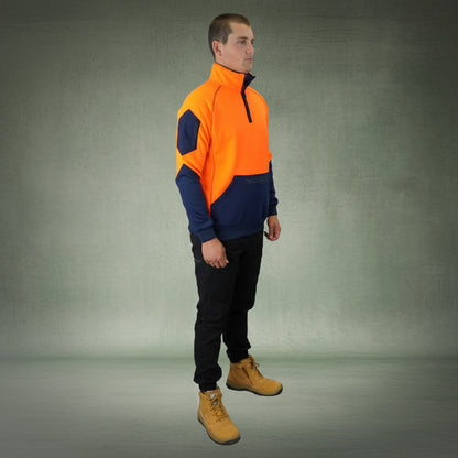 Coopers Hi-Vis Waterproof Work Jacket 1/4 Zip - Blizzard Hood C801 (Orange Navy) – close-up detail