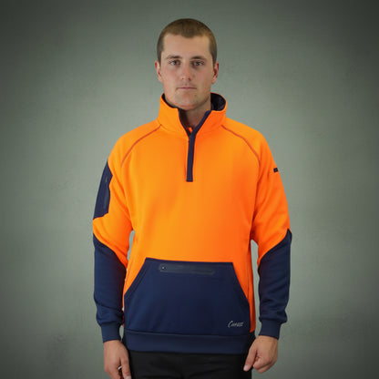 Coopers Hi-Vis Waterproof Work Jacket 1/4 Zip - Blizzard Hood C801 (Orange Navy) – worn on-site