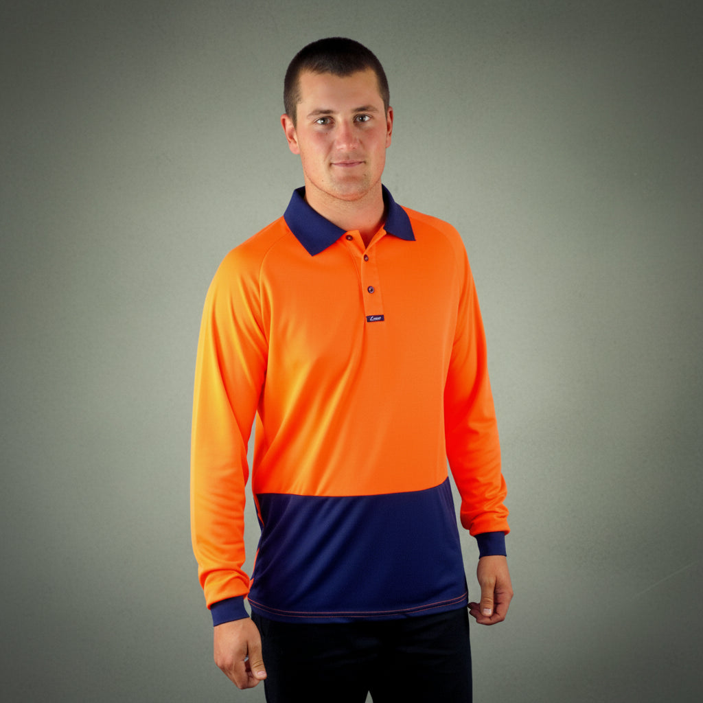 Coopers Hi-Vis Long Sleeve Work Polo - Coopers Elite C502 (Orange/Navy) – pocket detail