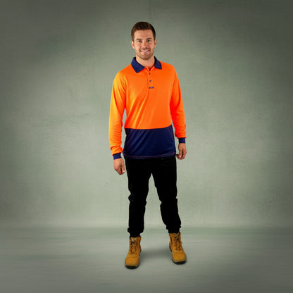 Coopers Hi-Vis Long Sleeve Work Polo - Coopers Elite C502 (Orange/Navy) – back view