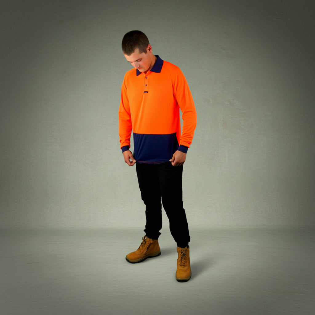 Coopers Hi-Vis Long Sleeve Work Polo - Coopers Elite C502 (Orange/Navy) – close-up detail