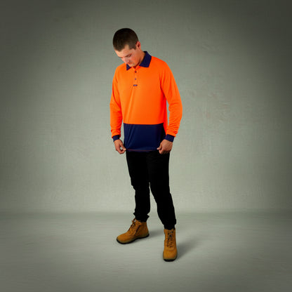 Coopers Hi-Vis Long Sleeve Work Polo - Coopers Elite C502 (Orange/Navy) – close-up detail