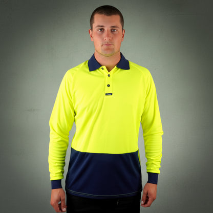 Coopers Hi-Vis Long Sleeve Work Polo - Coopers Elite C502 (Yellow/Navy) – close-up detail