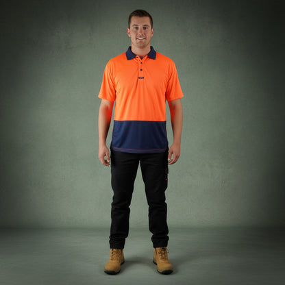 Coopers Hi-Vis Short Sleeve Work Polo - Coopers Elite C501 (Orange/Navy) – side detail