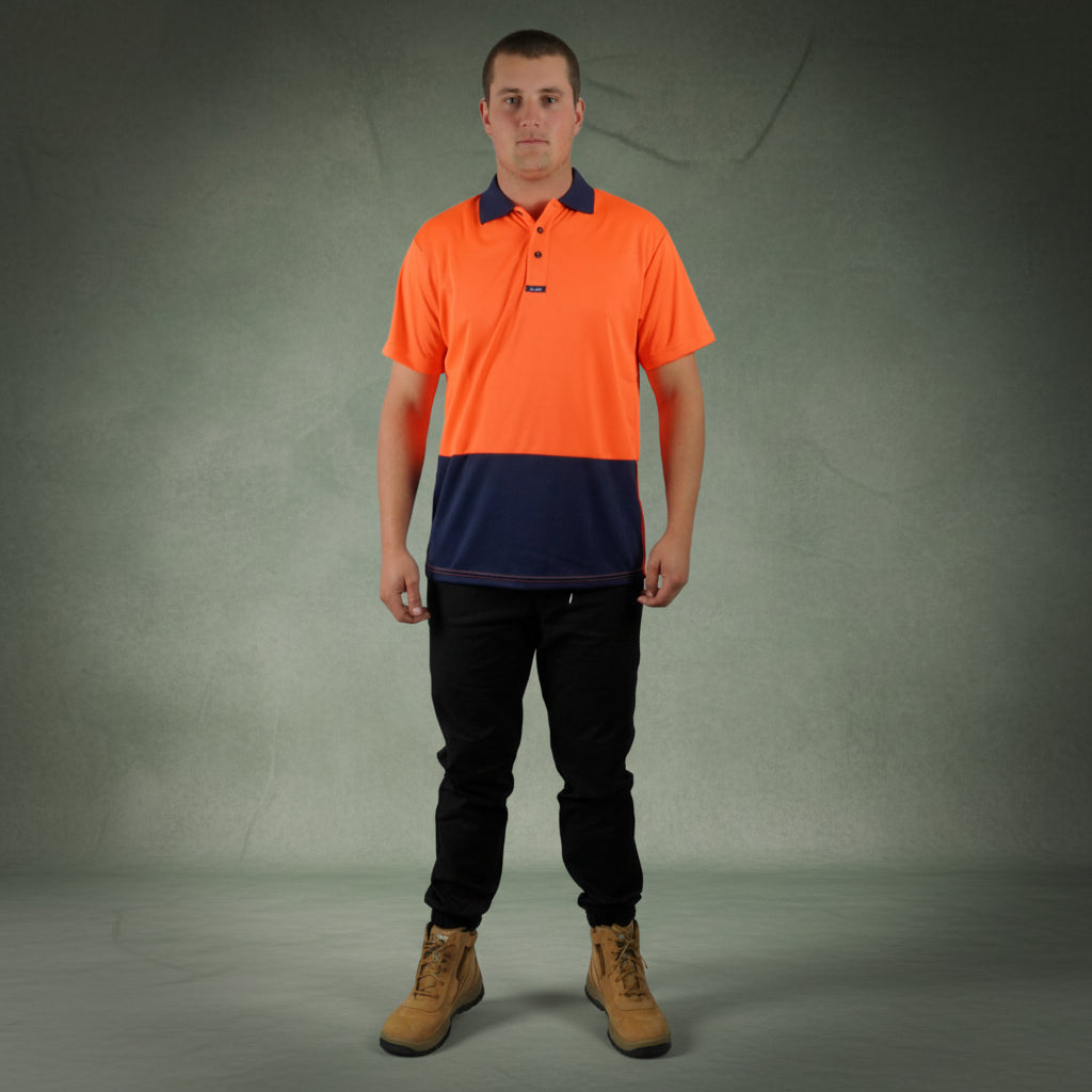 Coopers Hi-Vis Short Sleeve Work Polo - Coopers Elite C501 (Orange/Navy) – close-up detail