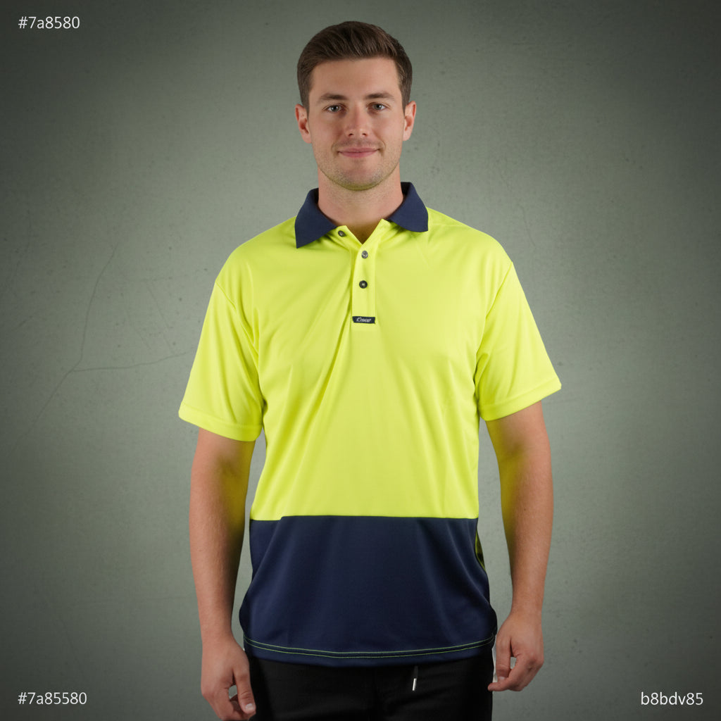 Coopers Hi-Vis Short Sleeve Work Polo - Coopers Elite C501 (Yellow/Navy) – front view