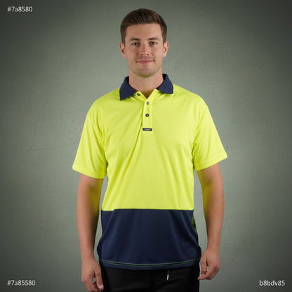 Coopers Hi-Vis Short Sleeve Work Polo - Coopers Elite C501 (Yellow/Navy) – front view