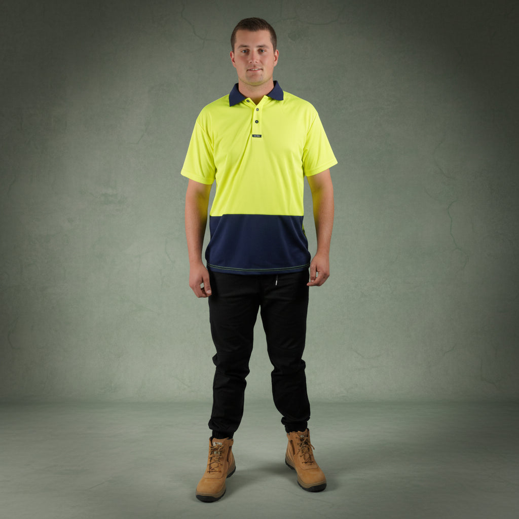 Coopers Hi-Vis Short Sleeve Work Polo - Coopers Elite C501 (Yellow/Navy) – back view