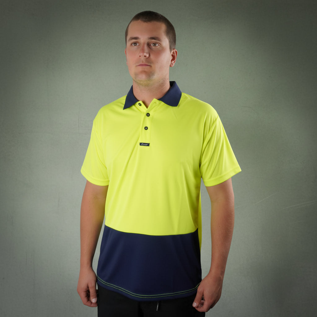 Coopers Hi-Vis Short Sleeve Work Polo - Coopers Elite C501 (Yellow/Navy) – side detail