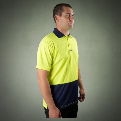 Coopers Hi-Vis Short Sleeve Work Polo - Coopers Elite C501 (Yellow/Navy) – worn on-site